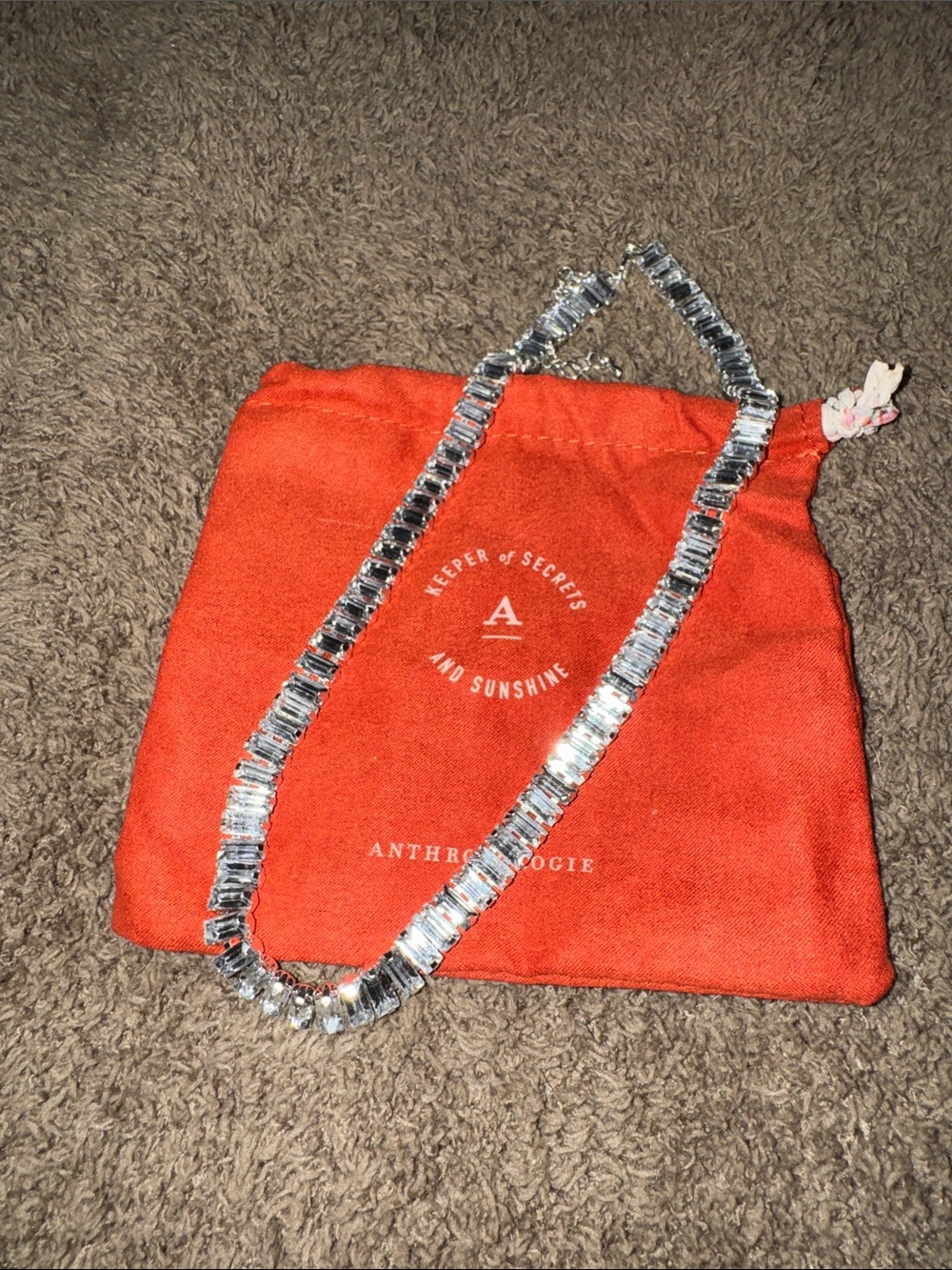 Anthropologie Silver Clear Baguette Crystal Necklace